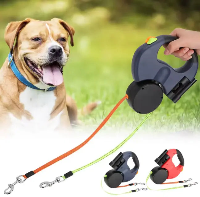 Laisse rétractable automatique double pour chien - Woufinity