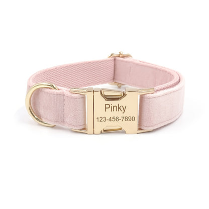 Collier gravée personnalisée en velours pour chien - Rose foncé