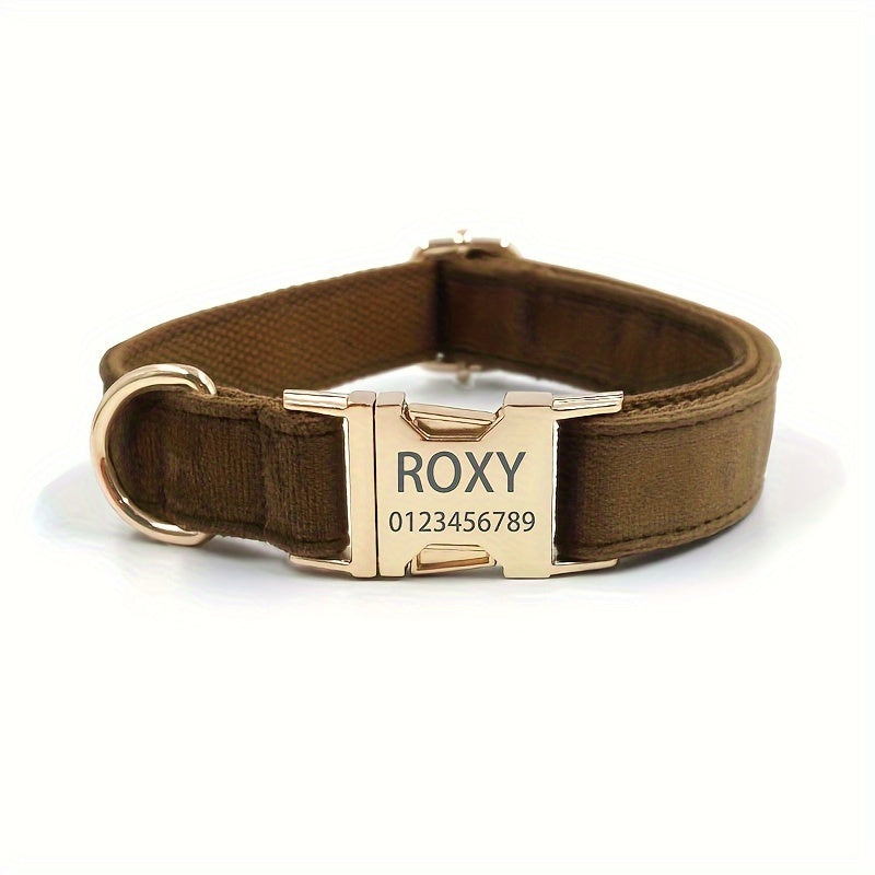 Collier gravée personnalisée en velours pour chien - brun foncé