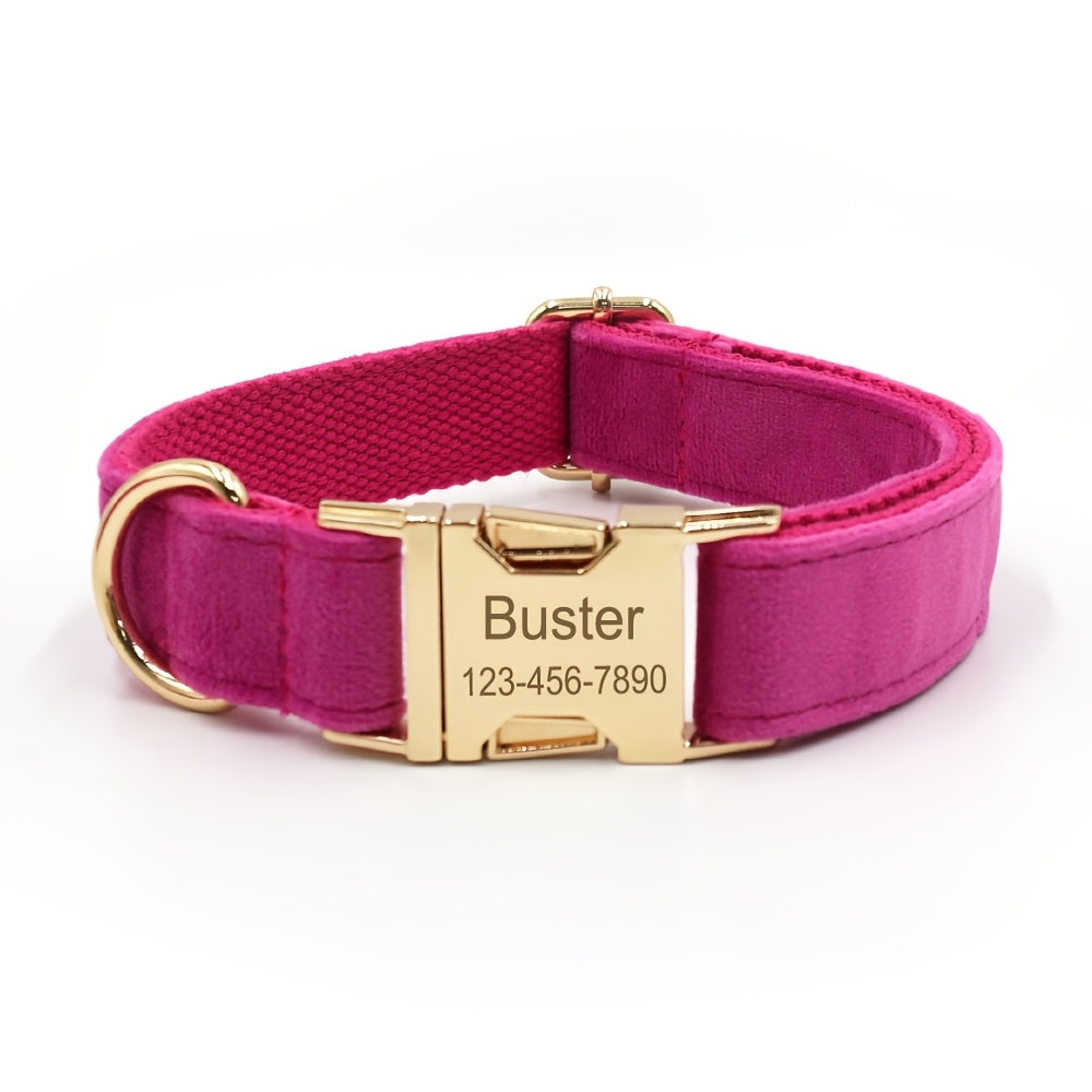 Collier gravée personnalisée en velours pour chien - Rose foncé