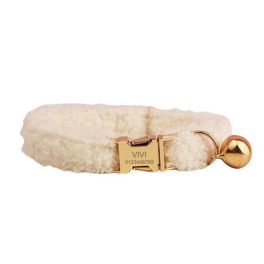 Collier pour chat personnalisé en peluche - Blanc - Woufinity