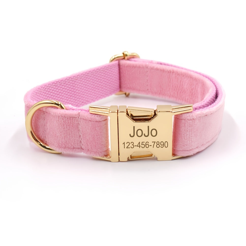 Collier gravée personnalisée en velours pour chien - Rose